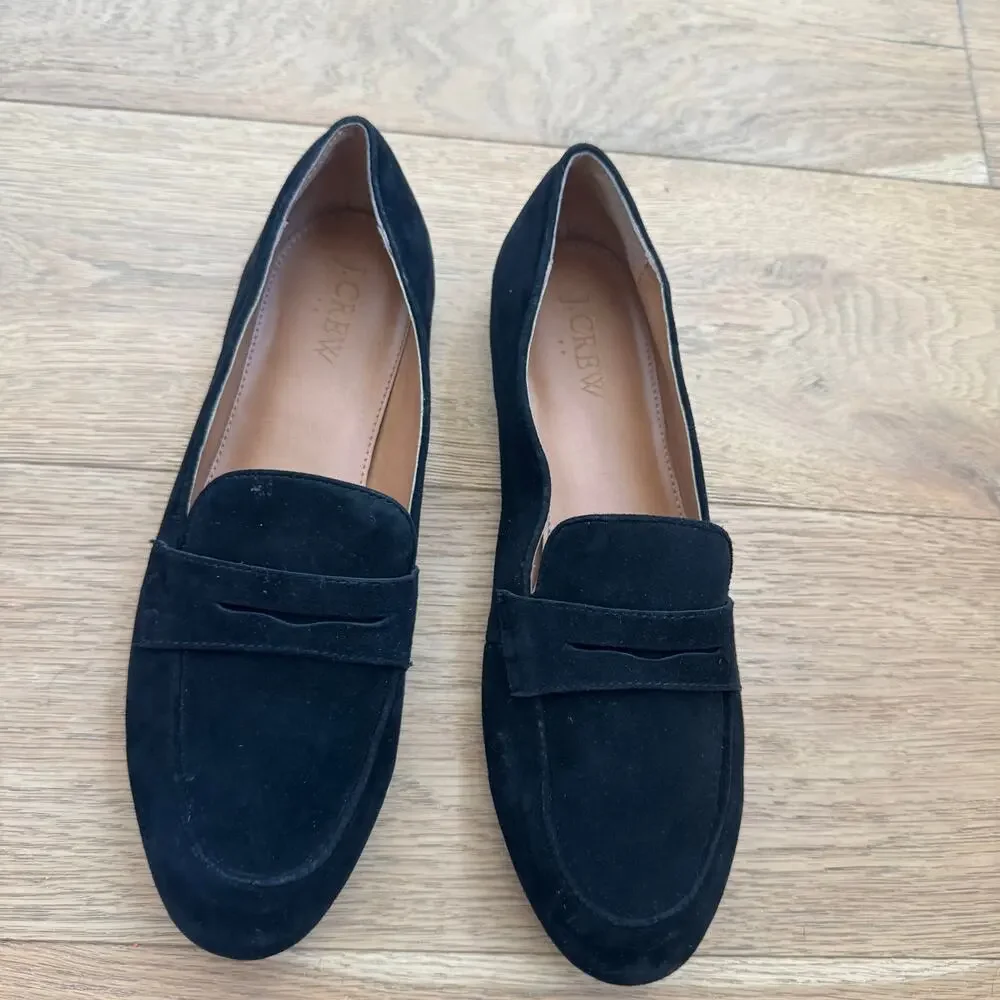 JCREW Black Suede Classic Penny Loafers Size 7.5-Preppy/Minimalist
